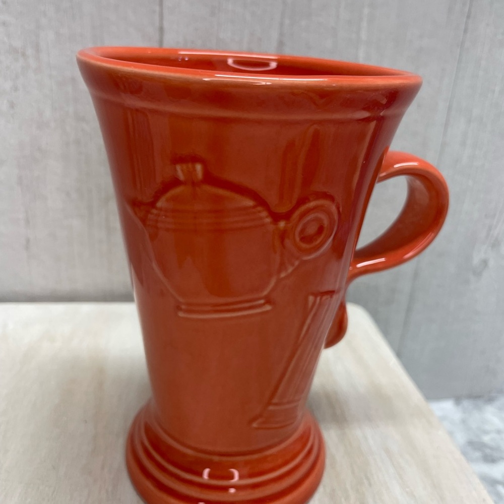 Retired Fiesta Persimmon Orange 6" Tall Pedestal Latte Mug Cup 16 oz Teapot logo - Picture 4 of 9